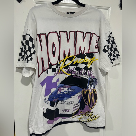 BoohooMAN Homme Racing Graphic Tee White M - Picture 3 of 4